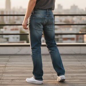 MJ294 Mens Paper Denim & Cloth Distressed Straight Leg Denim Jeans 34x30